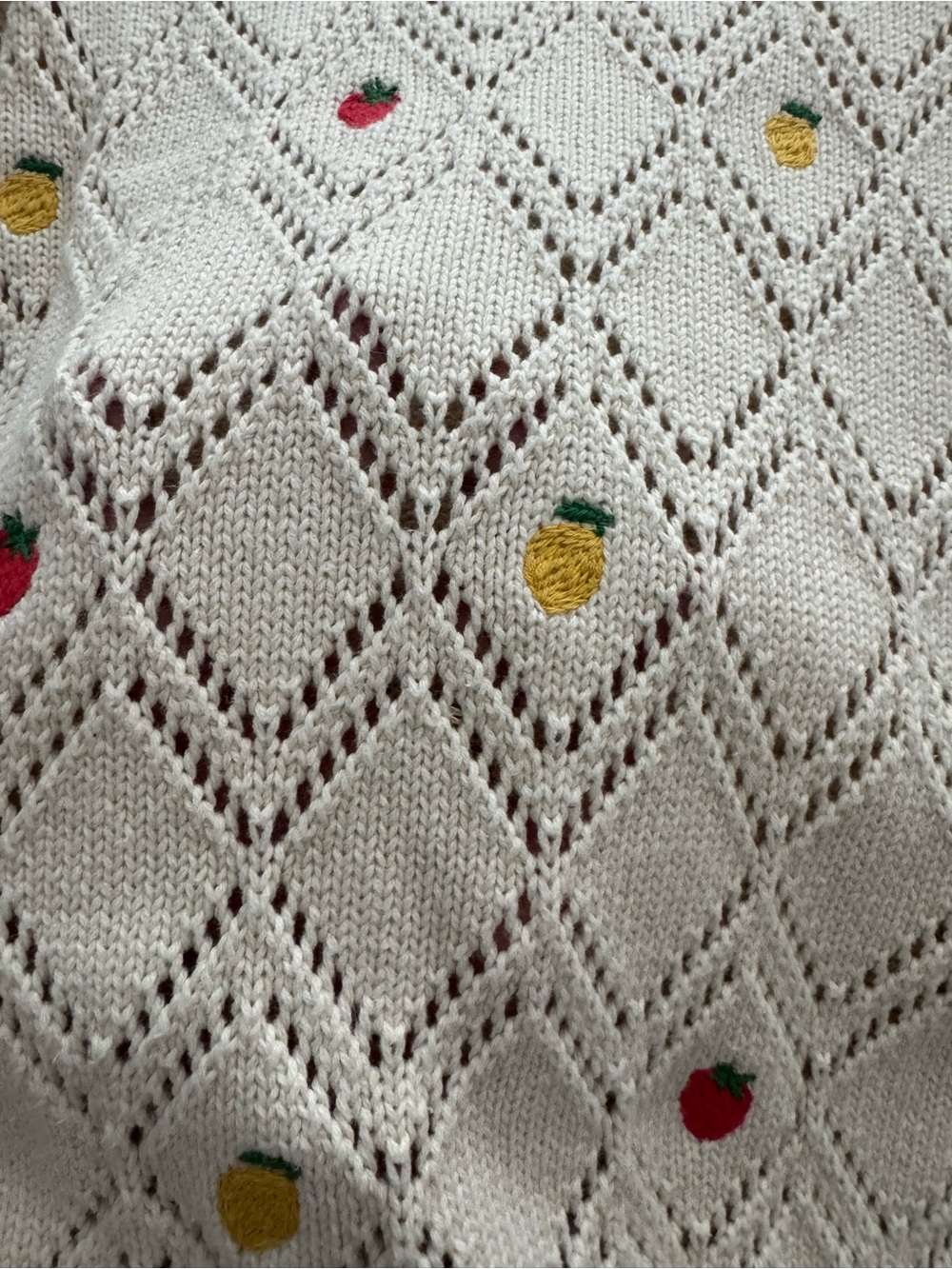 Boden Cream Eyelet Crewneck Sweater with Red and Yellow Dot Embroidery - Picture 5 of 6